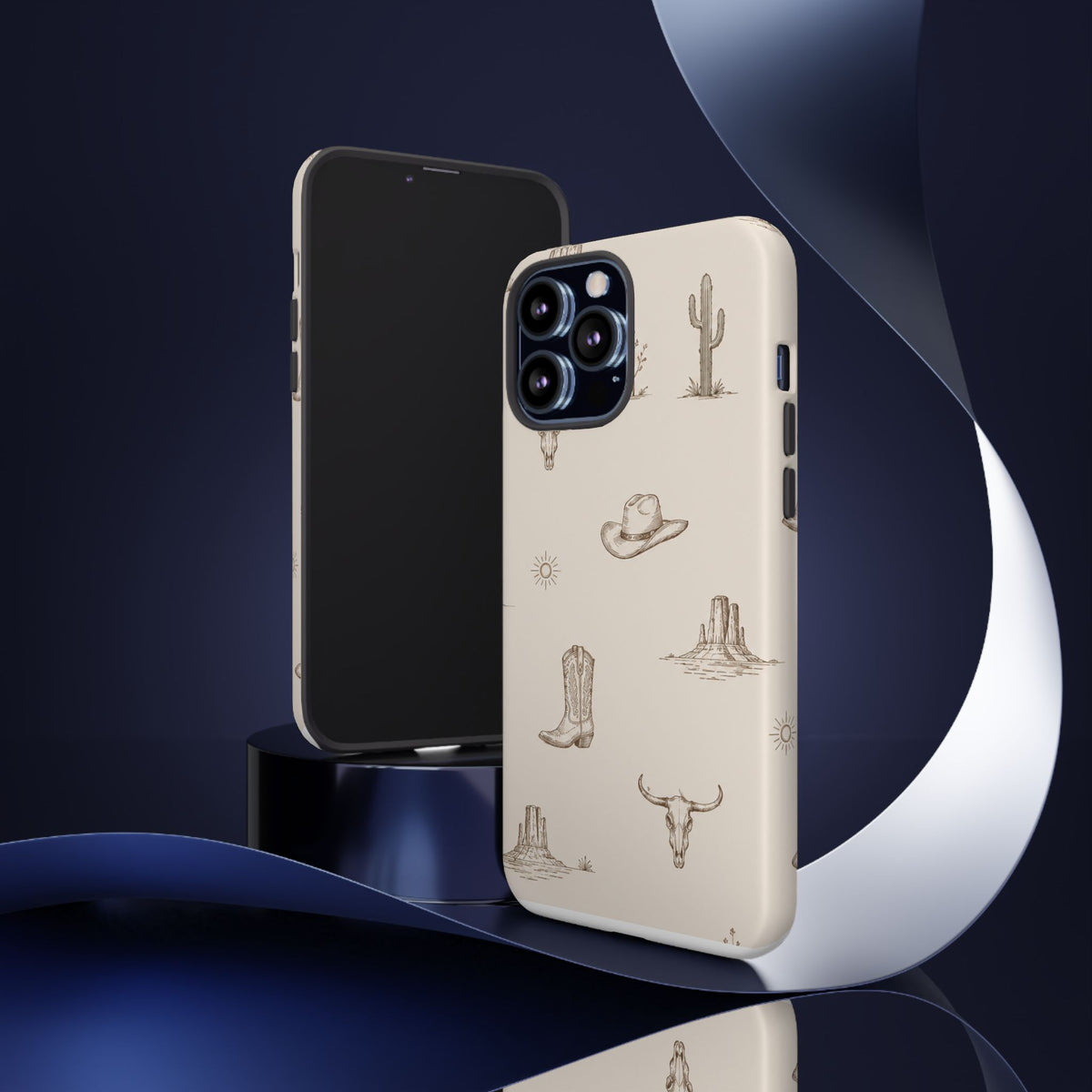 Western Desert Phone Case — Cowboy Boots, Cactus & Skull Pattern