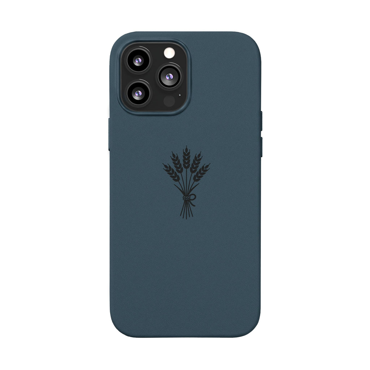 Étui Téléphone Cuir Gravé — Bouquet de Blé Minimaliste