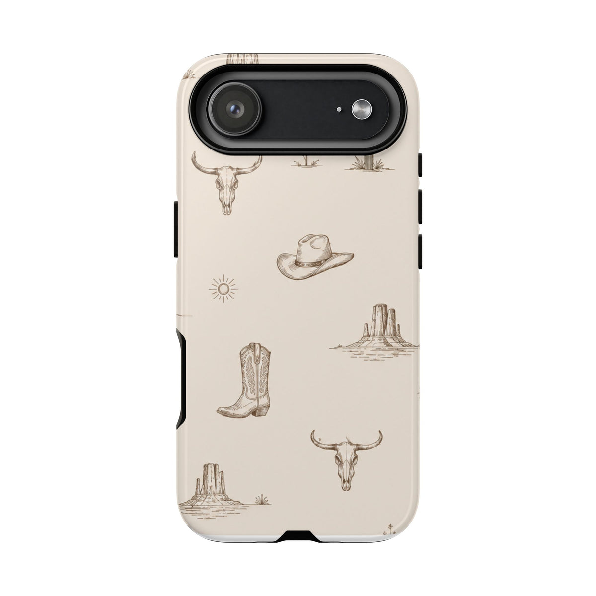 Western Desert Phone Case — Cowboy Boots, Cactus & Skull Pattern
