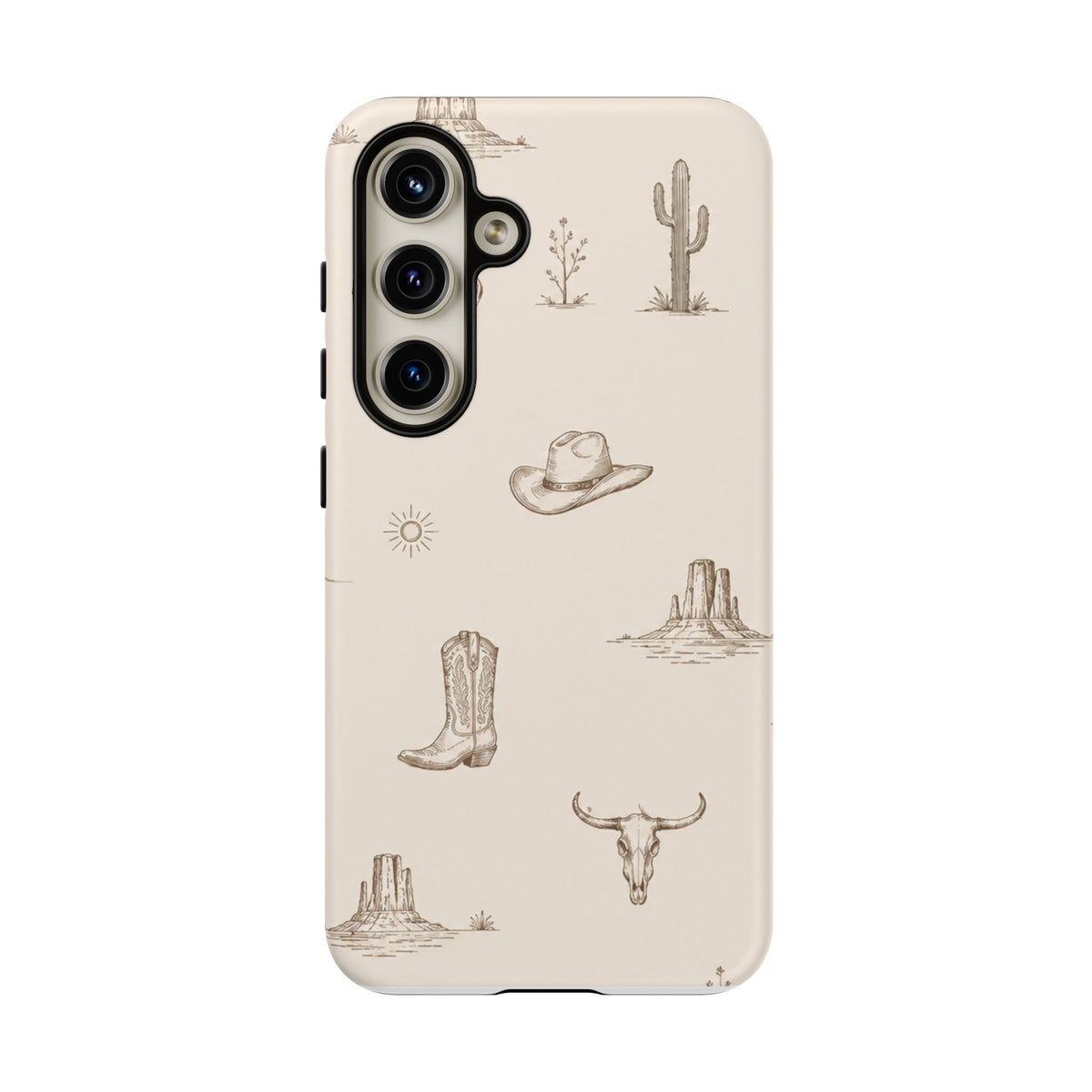 Western Desert Phone Case — Cowboy Boots, Cactus & Skull Pattern