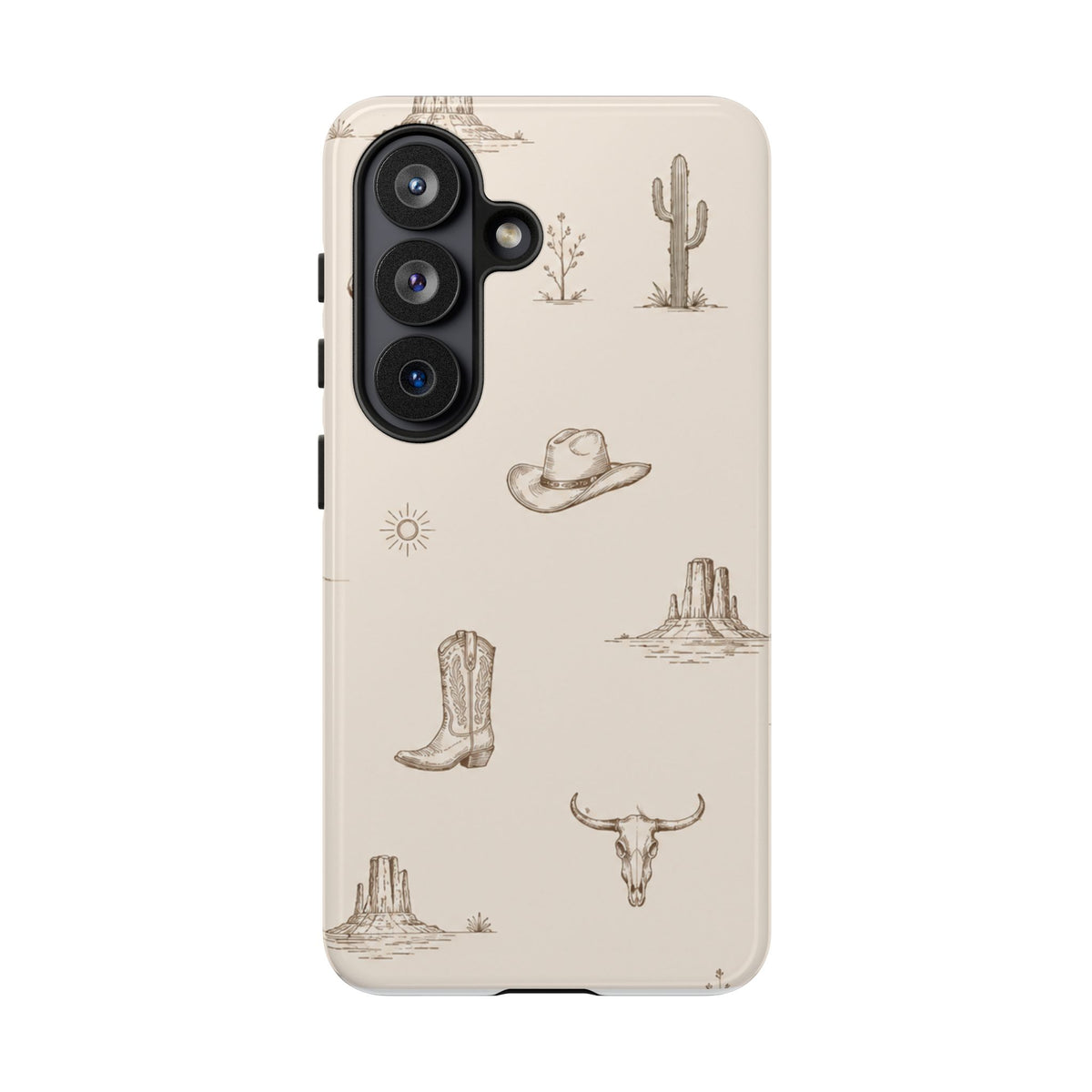 Western Desert Phone Case — Cowboy Boots, Cactus & Skull Pattern