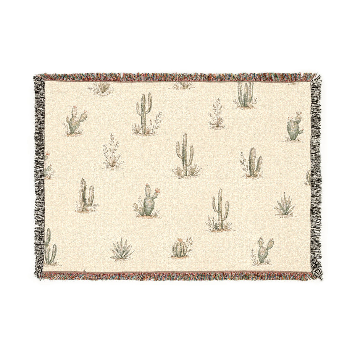 Jeté Tissé Motif Cactus — Désert Southwestern — Nord Country Co.