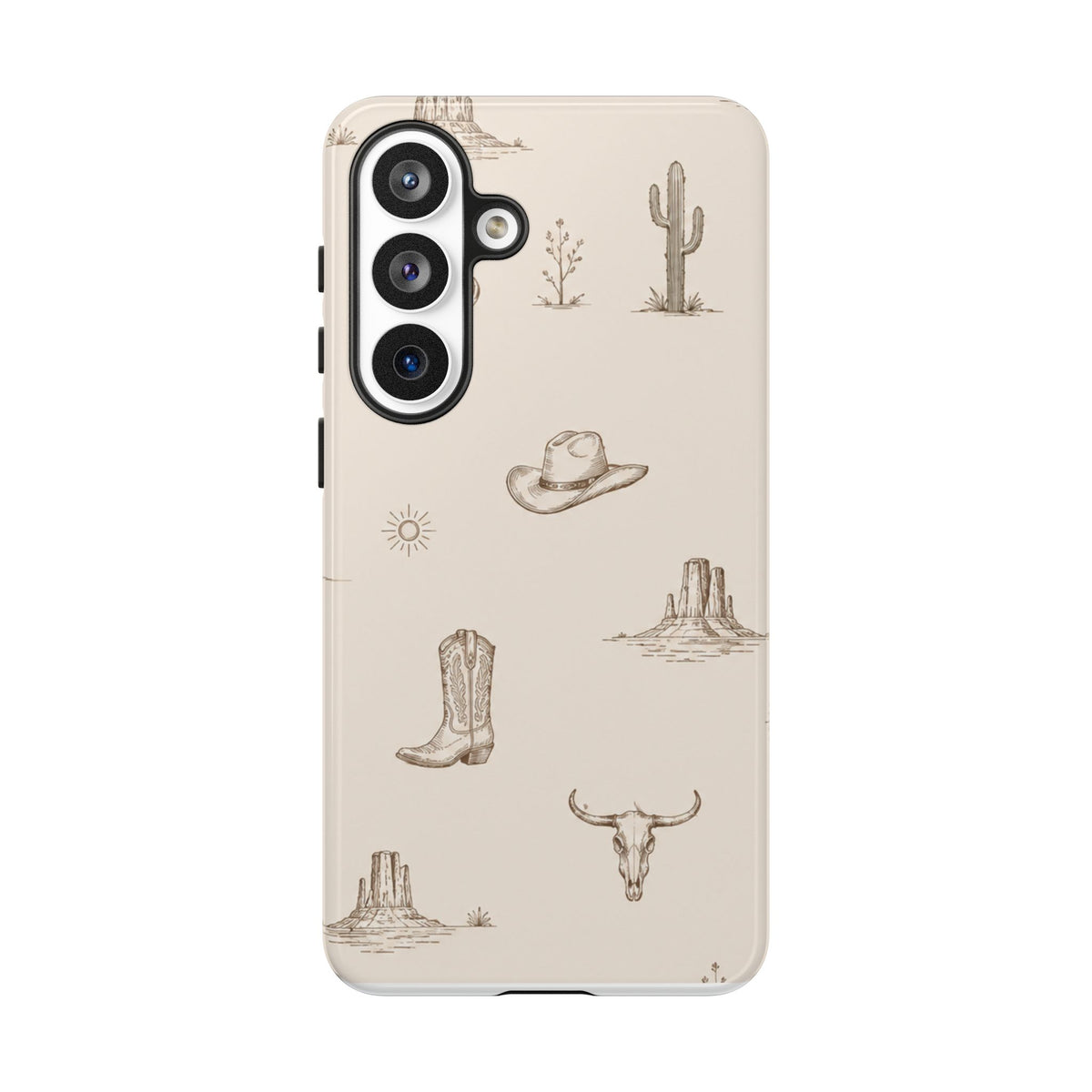 Western Desert Phone Case — Cowboy Boots, Cactus & Skull Pattern