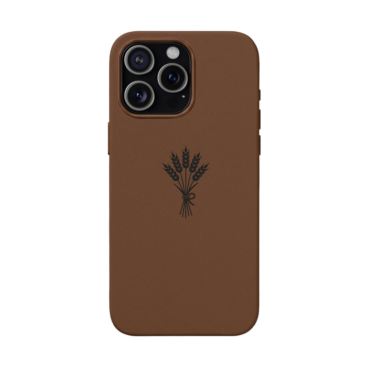 Étui Téléphone Cuir Gravé — Bouquet de Blé Minimaliste