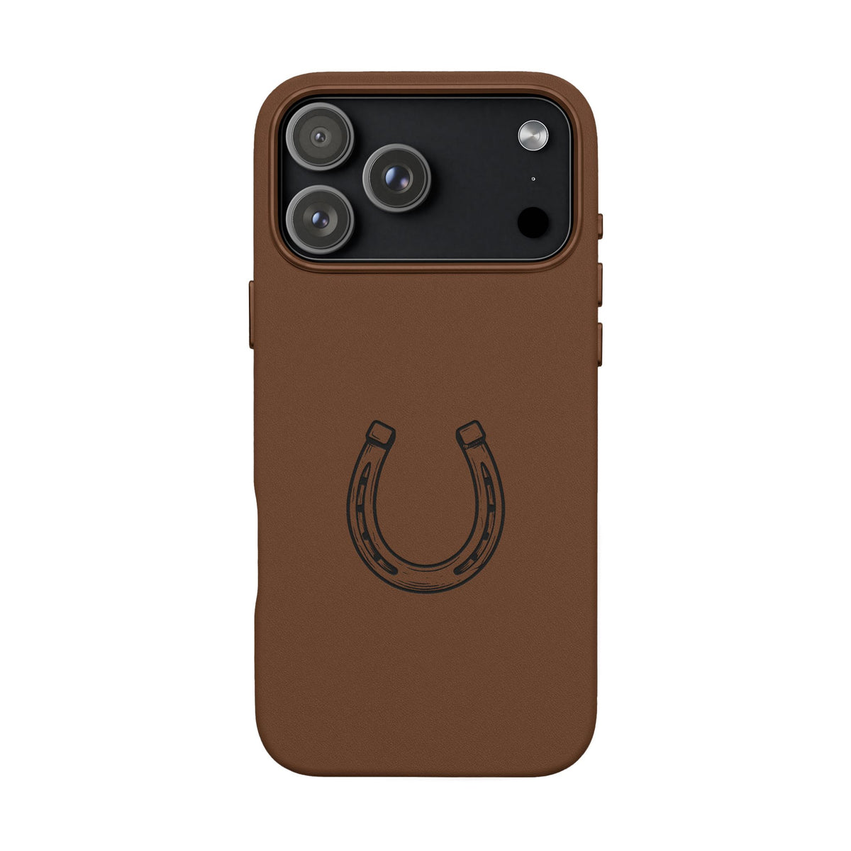 Étui Téléphone Cuir Gravé — Fer à Cheval Minimaliste