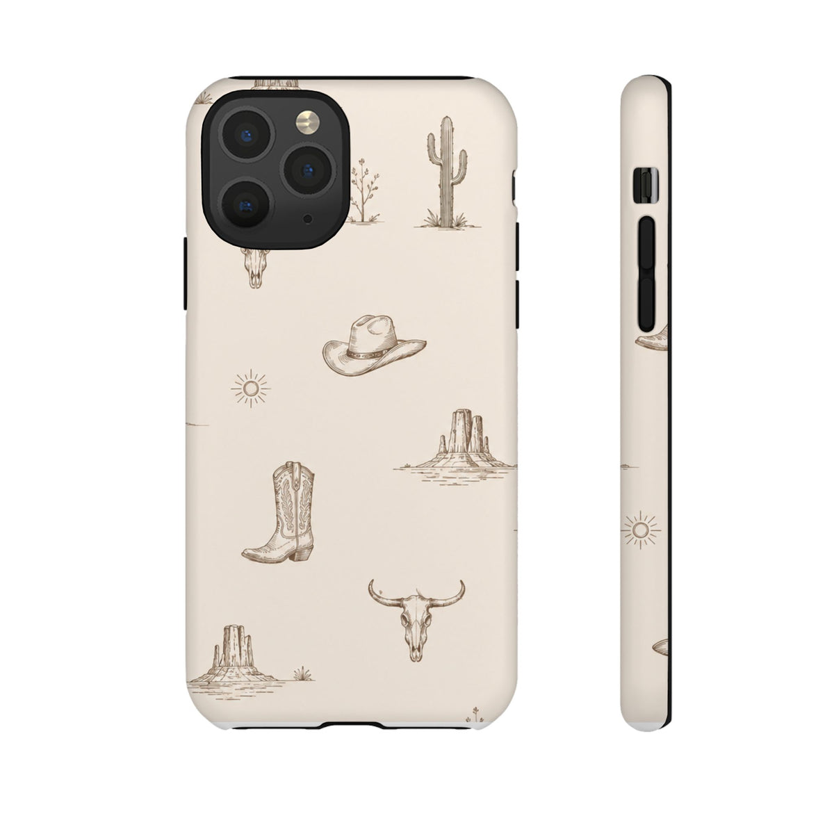 Western Desert Phone Case — Cowboy Boots, Cactus & Skull Pattern