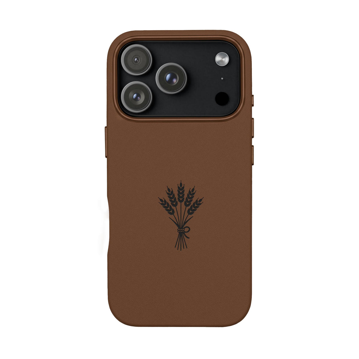Étui Téléphone Cuir Gravé — Bouquet de Blé Minimaliste