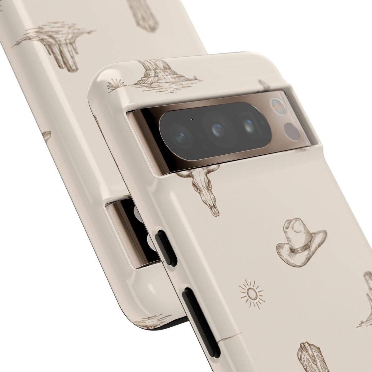 Western Desert Phone Case — Cowboy Boots, Cactus & Skull Pattern