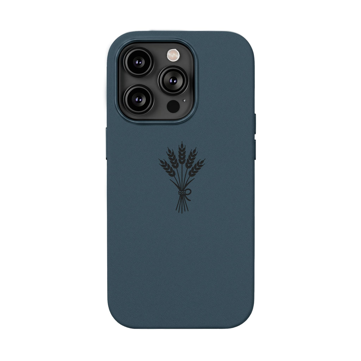 Étui Téléphone Cuir Gravé — Bouquet de Blé Minimaliste