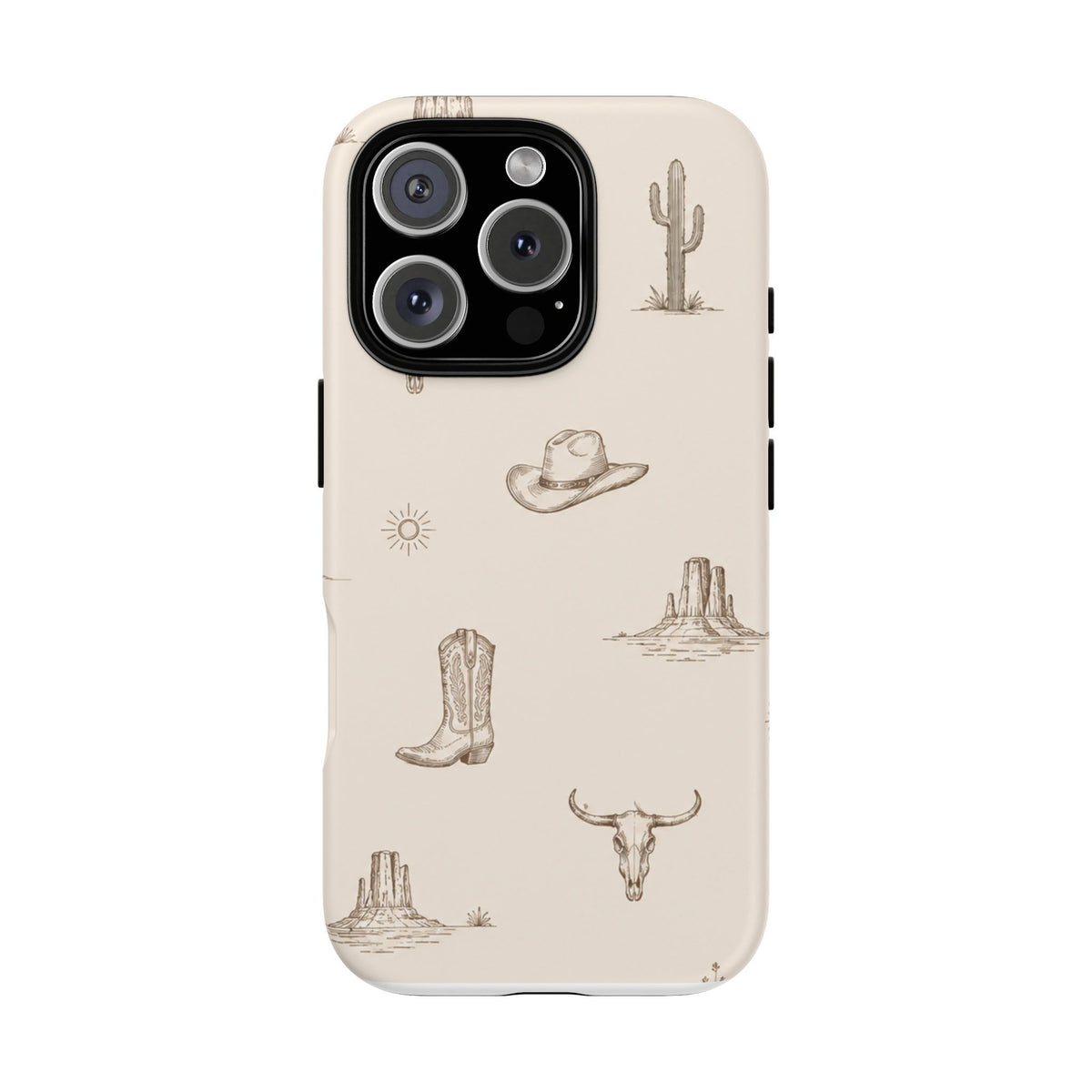 Western Desert Phone Case — Cowboy Boots, Cactus & Skull Pattern