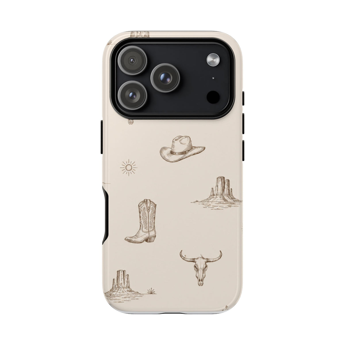 Western Desert Phone Case — Cowboy Boots, Cactus & Skull Pattern