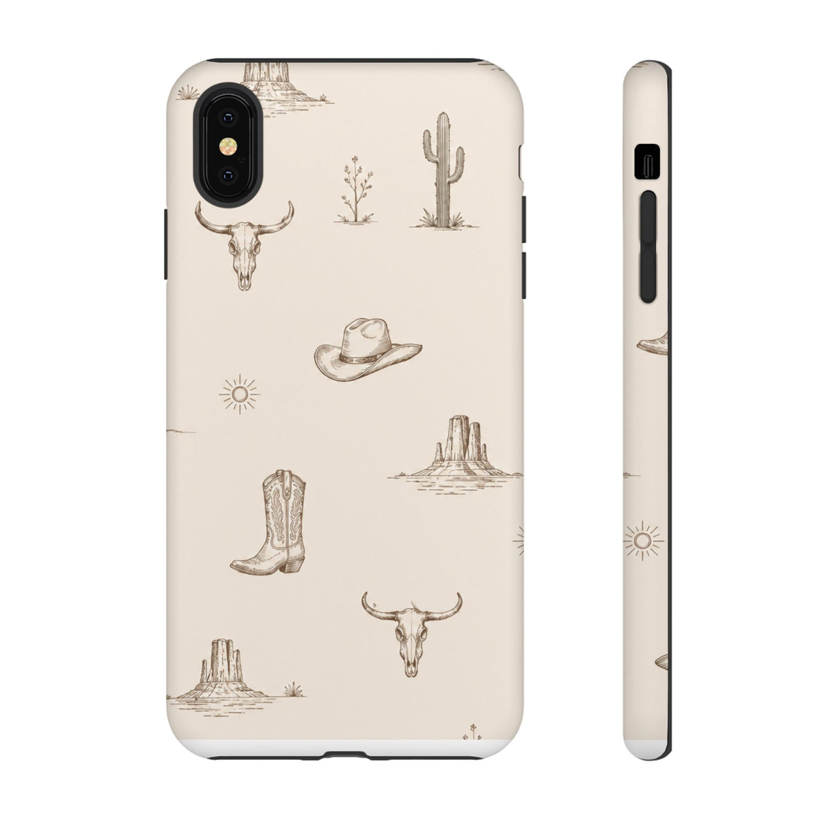 Western Desert Phone Case — Cowboy Boots, Cactus & Skull Pattern