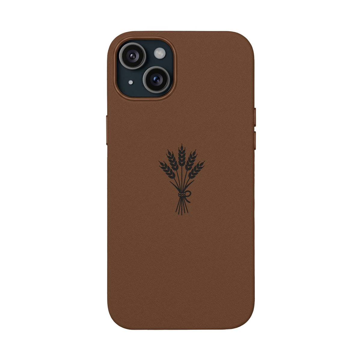 Étui Téléphone Cuir Gravé — Bouquet de Blé Minimaliste
