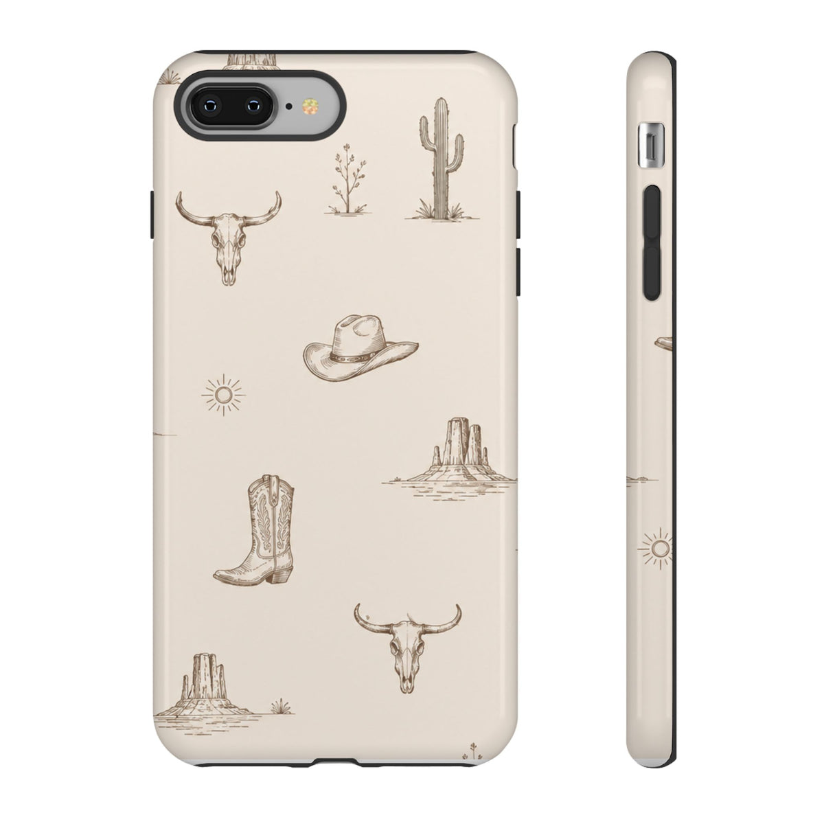 Western Desert Phone Case — Cowboy Boots, Cactus & Skull Pattern