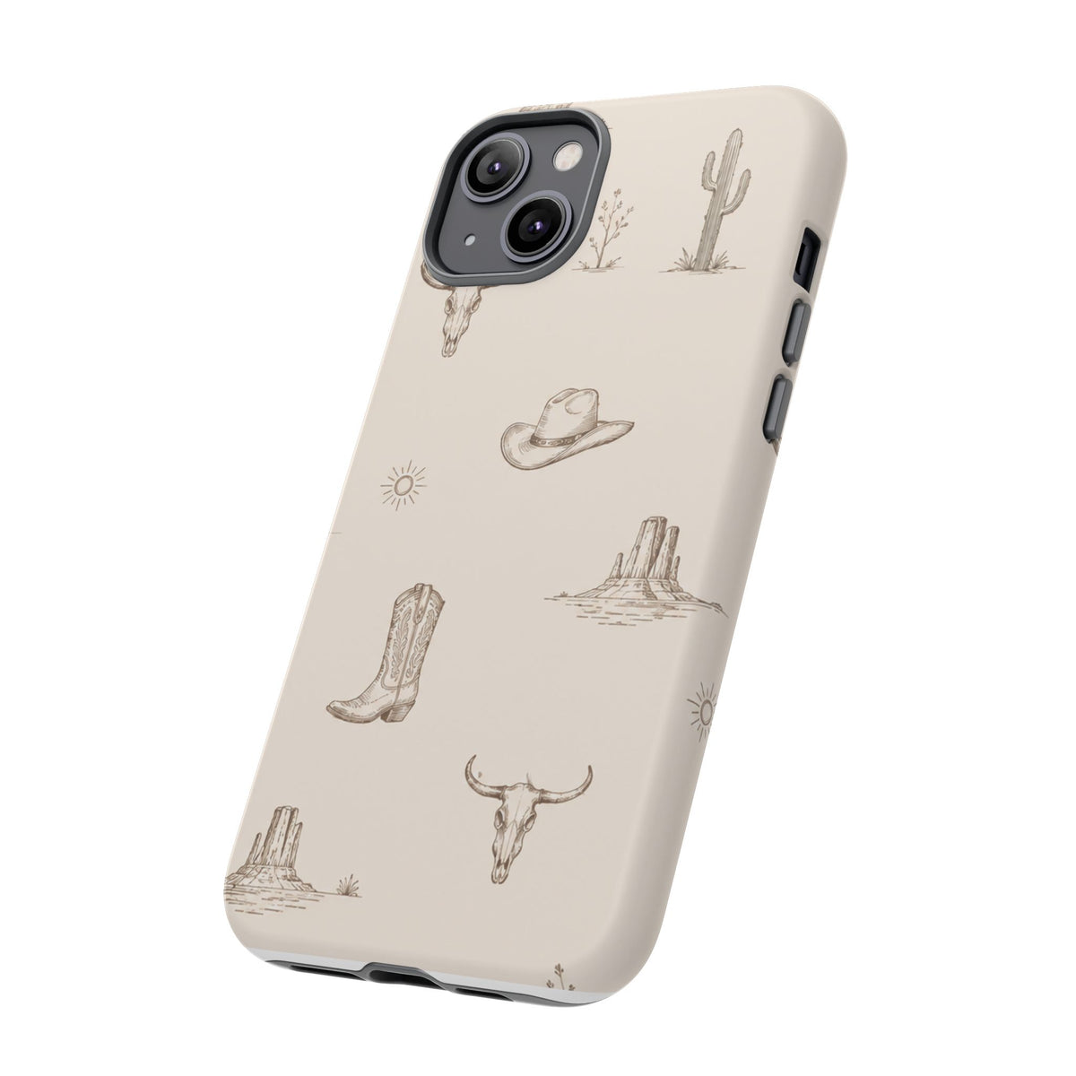 Western Desert Phone Case — Cowboy Boots, Cactus & Skull Pattern