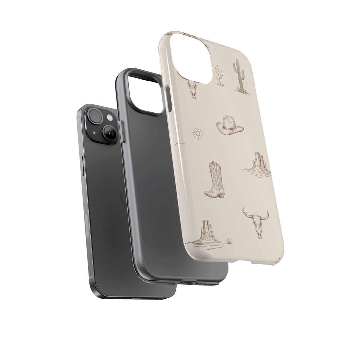 Western Desert Phone Case — Cowboy Boots, Cactus & Skull Pattern