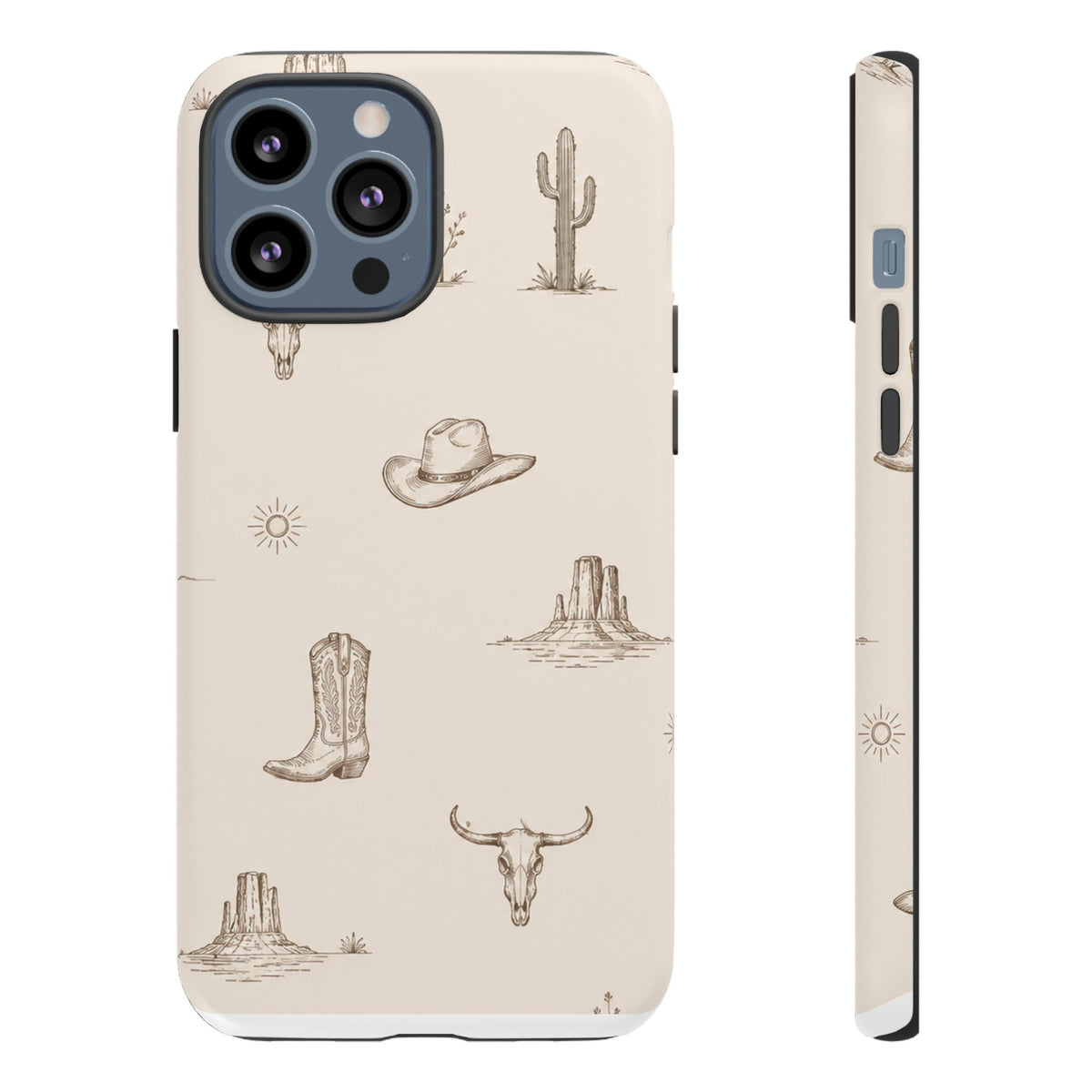 Western Desert Phone Case — Cowboy Boots, Cactus & Skull Pattern