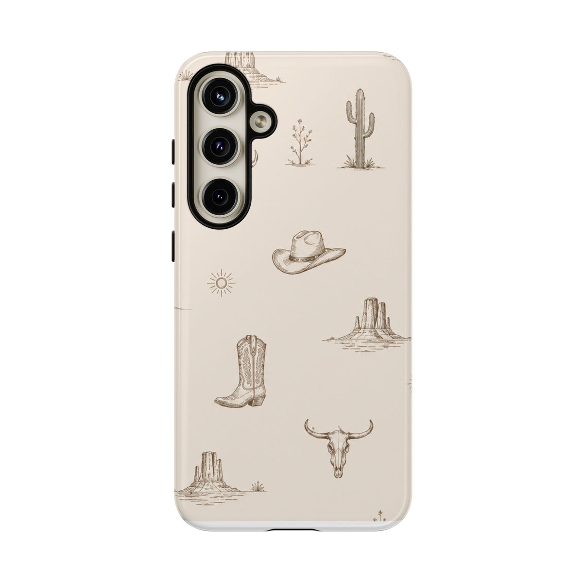 Western Desert Phone Case — Cowboy Boots, Cactus & Skull Pattern