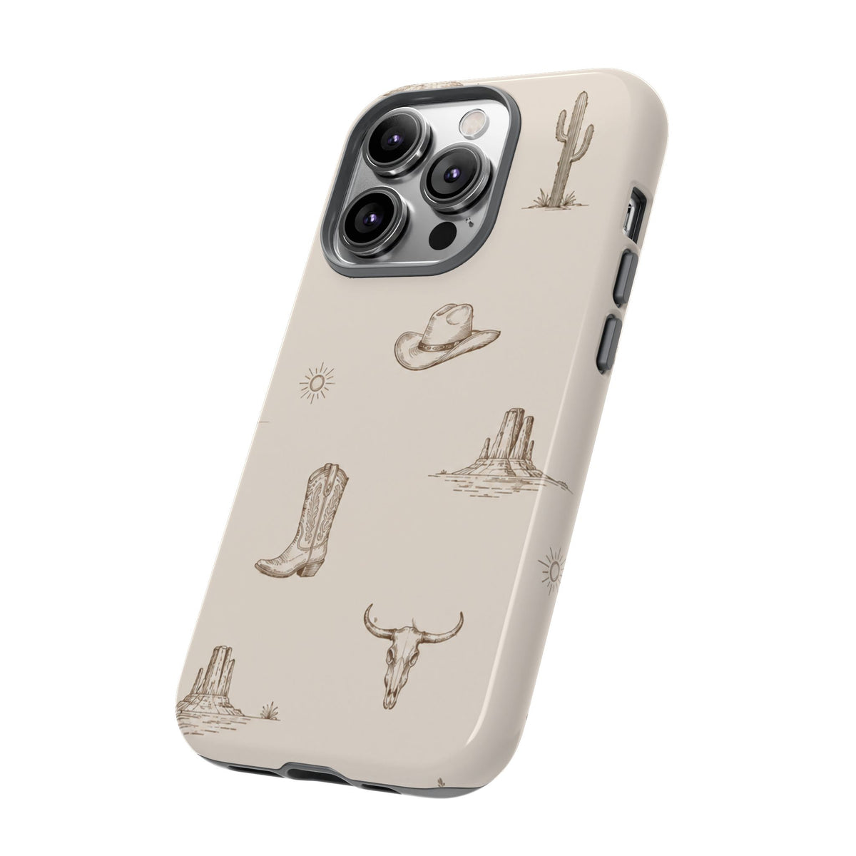Western Desert Phone Case — Cowboy Boots, Cactus & Skull Pattern