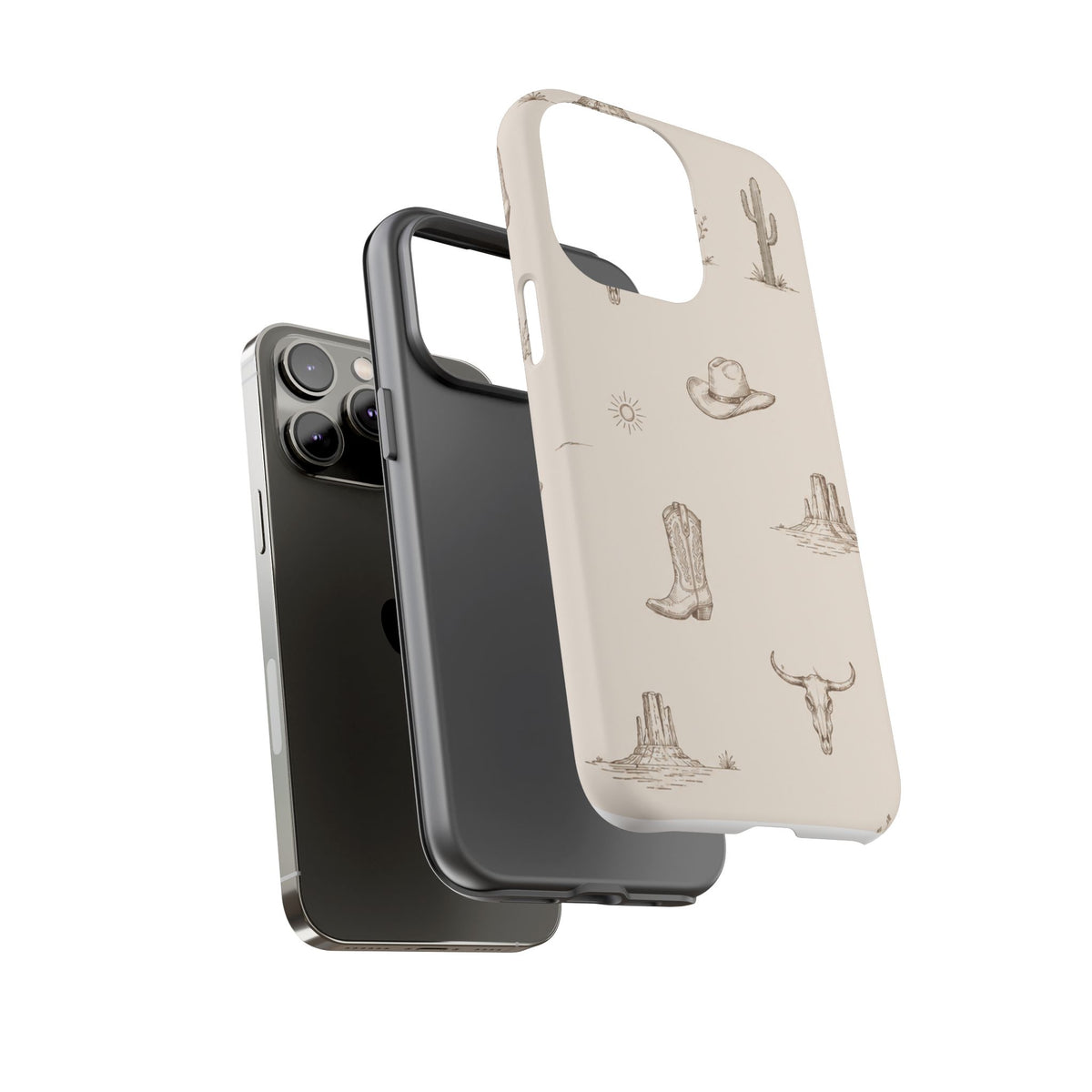 Western Desert Phone Case — Cowboy Boots, Cactus & Skull Pattern