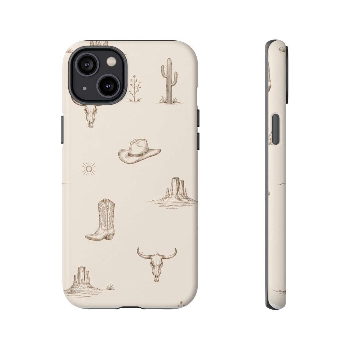 Western Desert Phone Case — Cowboy Boots, Cactus & Skull Pattern