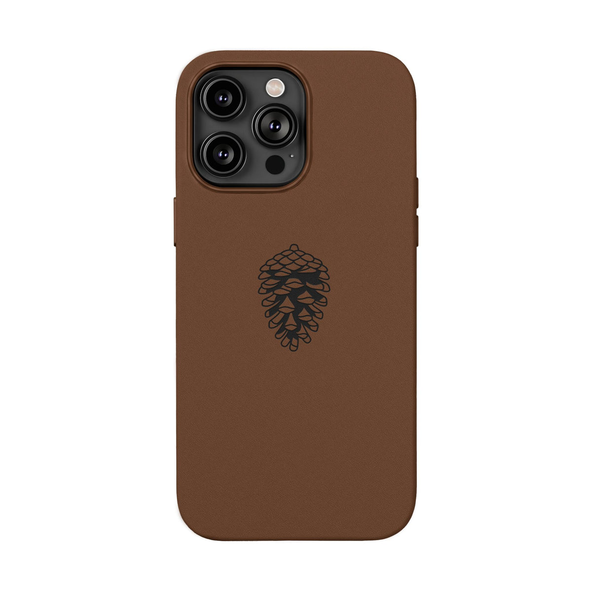 Engraved Leather Phone Case — Minimal Pinecone