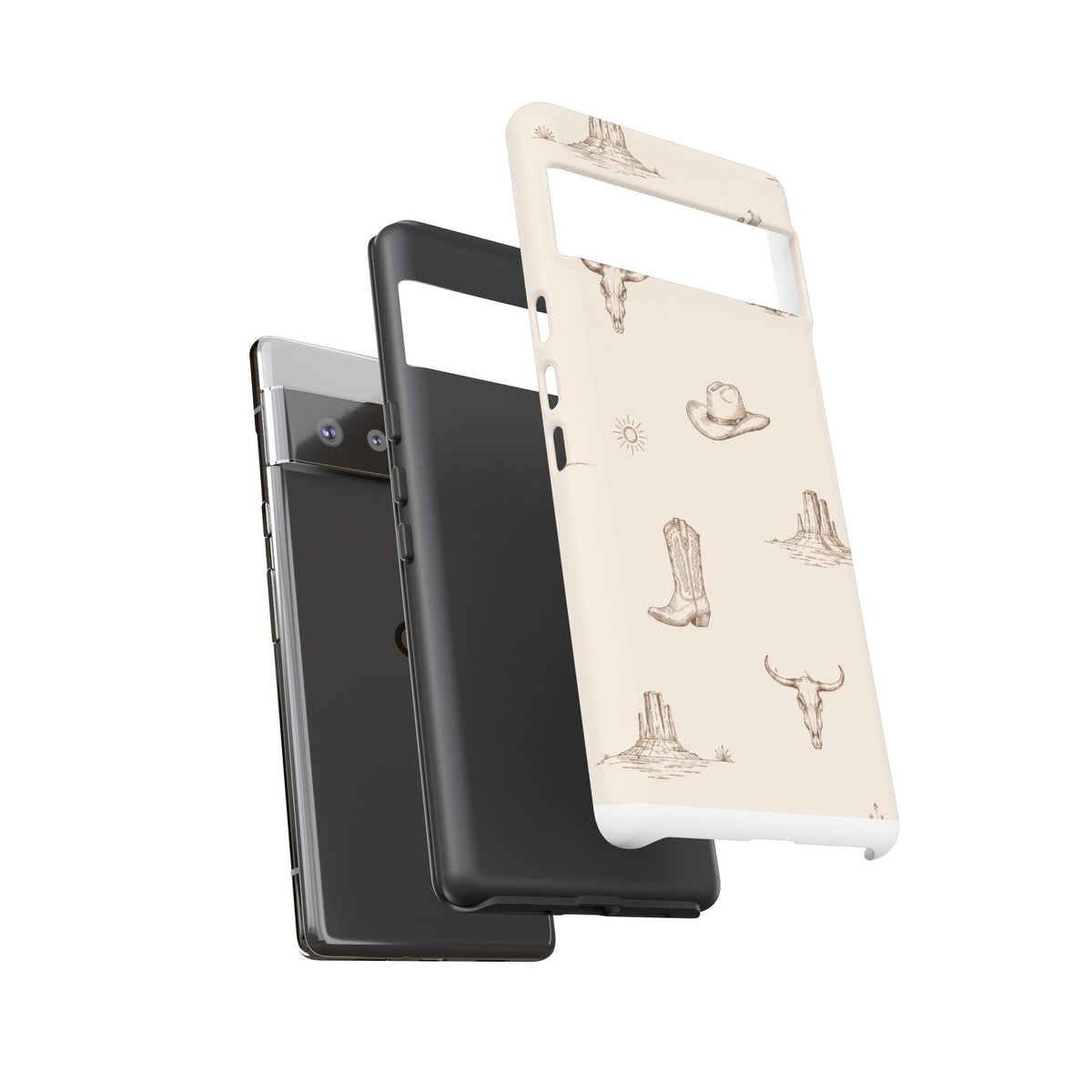 Western Desert Phone Case — Cowboy Boots, Cactus & Skull Pattern