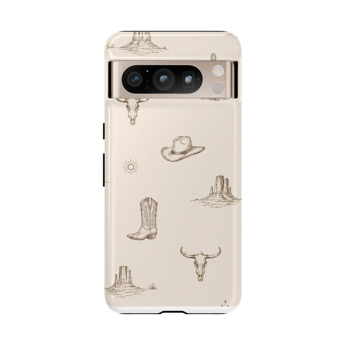 Western Desert Phone Case — Cowboy Boots, Cactus & Skull Pattern
