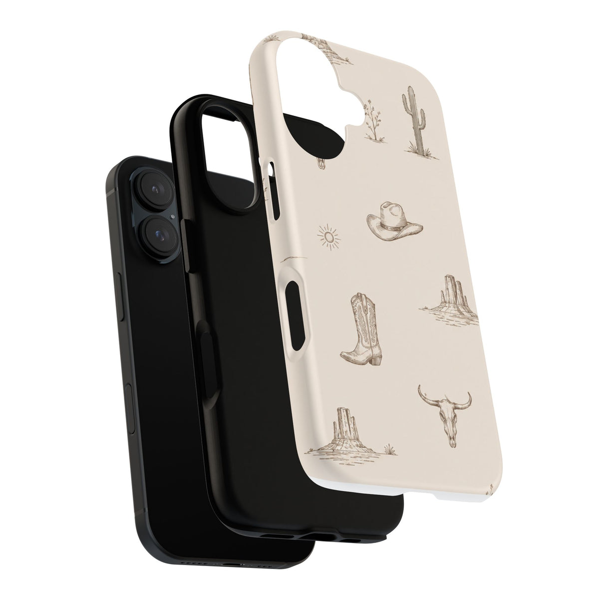 Western Desert Phone Case — Cowboy Boots, Cactus & Skull Pattern