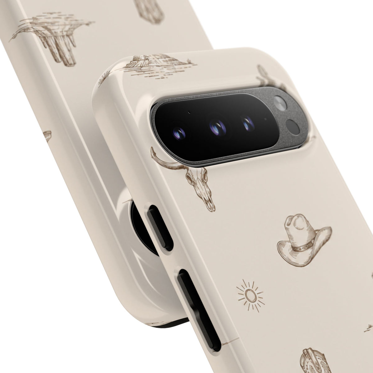 Western Desert Phone Case — Cowboy Boots, Cactus & Skull Pattern