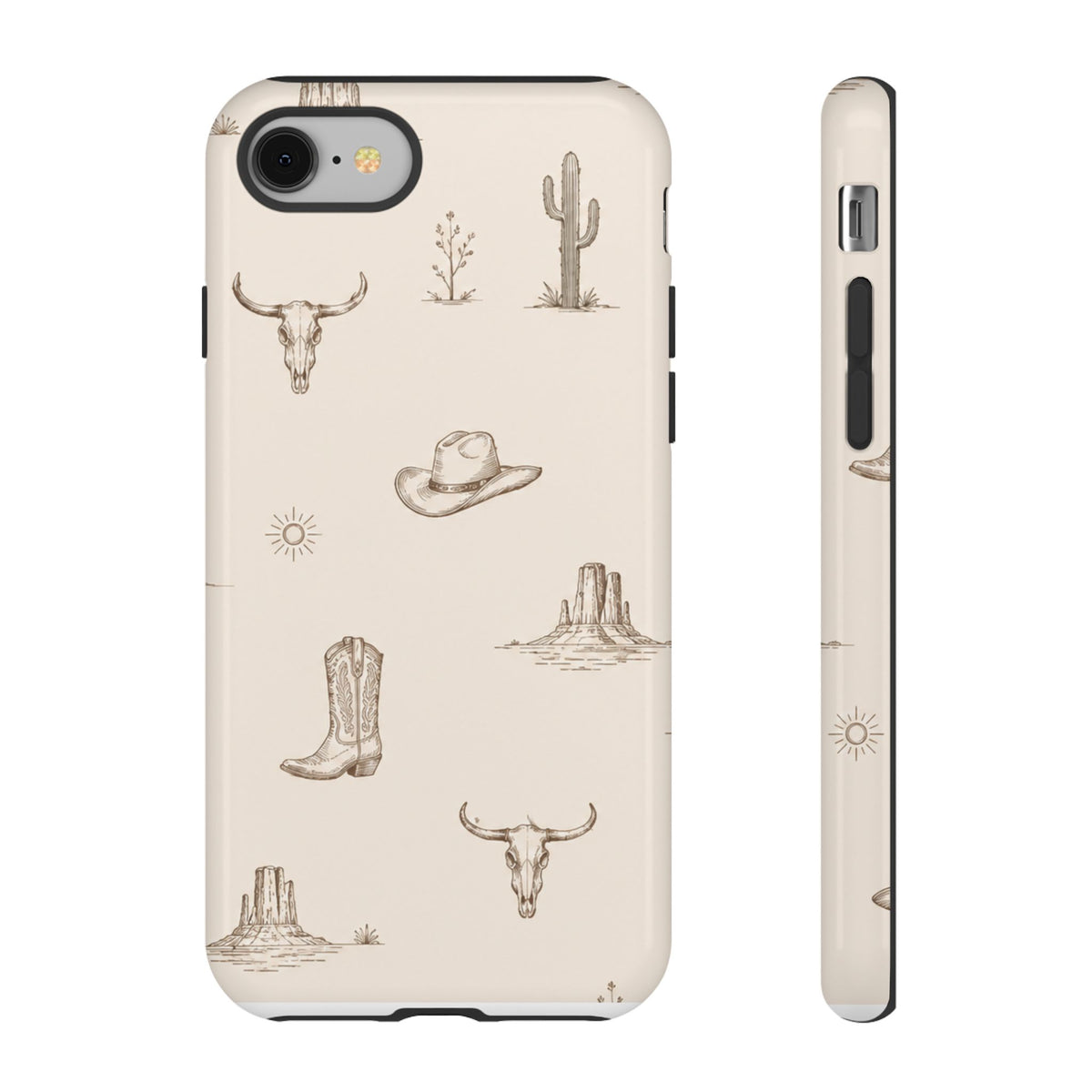 Western Desert Phone Case — Cowboy Boots, Cactus & Skull Pattern