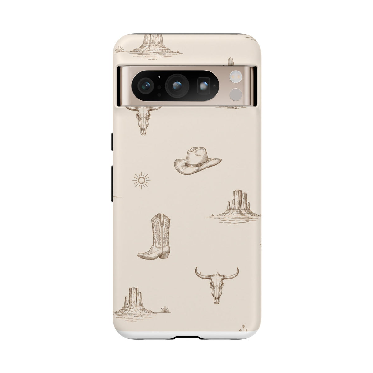 Western Desert Phone Case — Cowboy Boots, Cactus & Skull Pattern