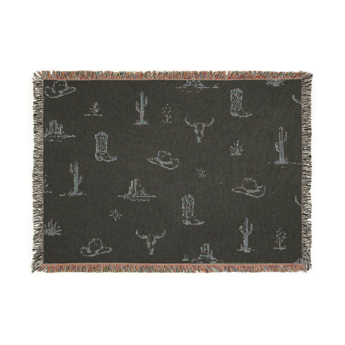 Jeté Tissé Icônes du Désert — Cactus, Chapeau de Cowboy et Crâne de Longhorn — Nord Country Co.