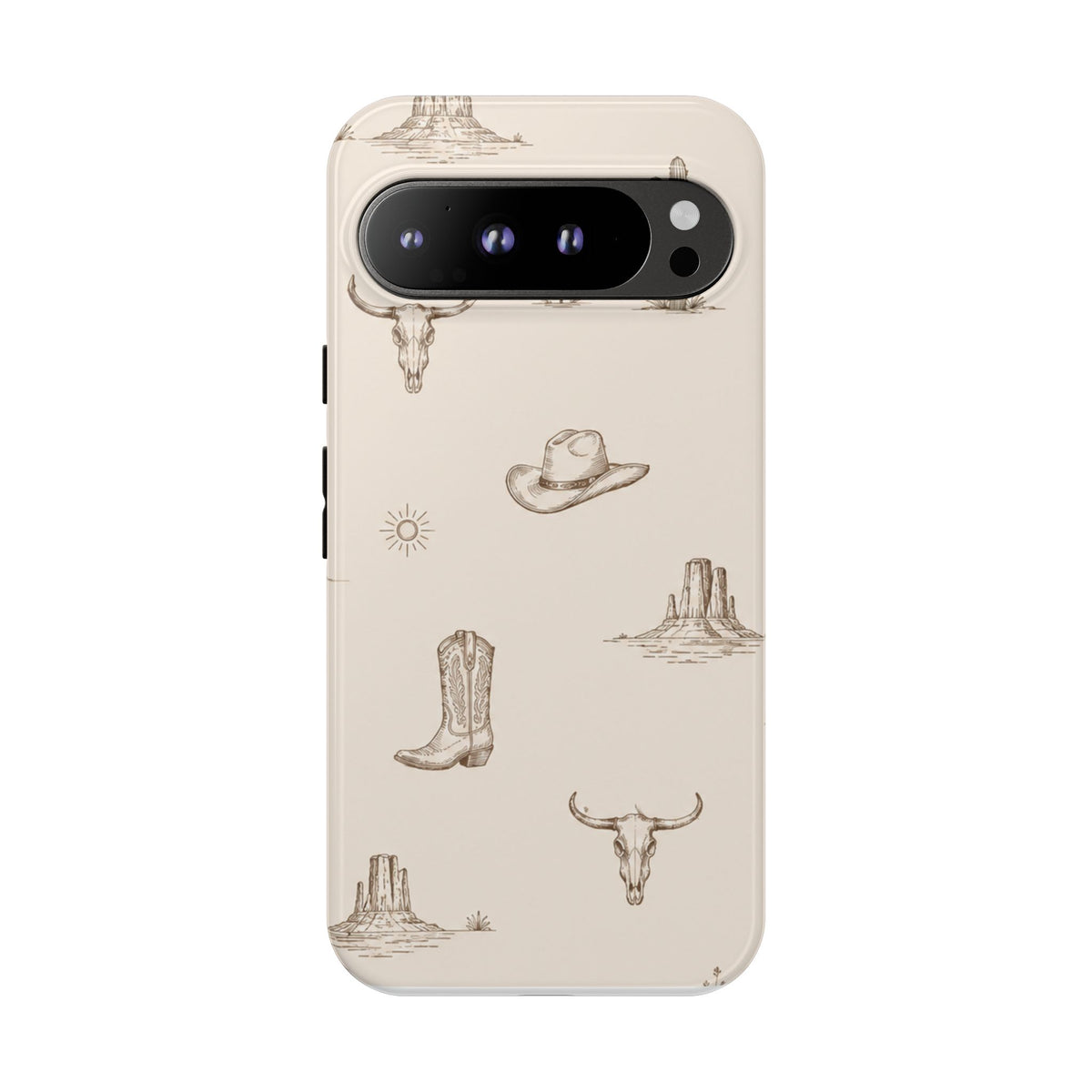 Western Desert Phone Case — Cowboy Boots, Cactus & Skull Pattern