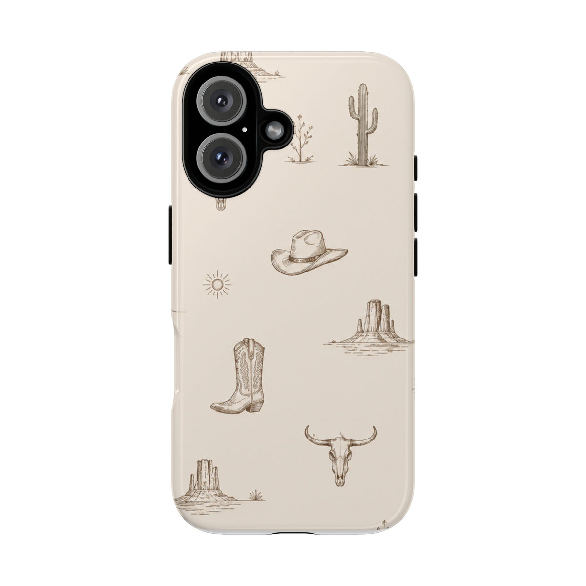 Western Desert Phone Case — Cowboy Boots, Cactus & Skull Pattern