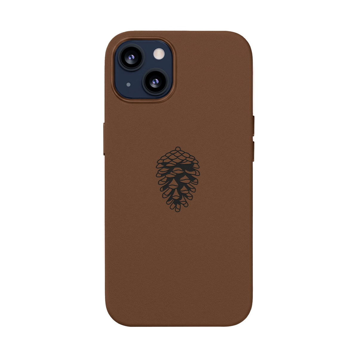 Engraved Leather Phone Case — Minimal Pinecone