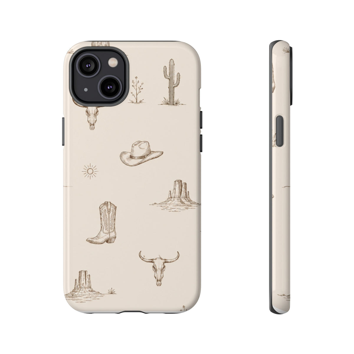 Western Desert Phone Case — Cowboy Boots, Cactus & Skull Pattern