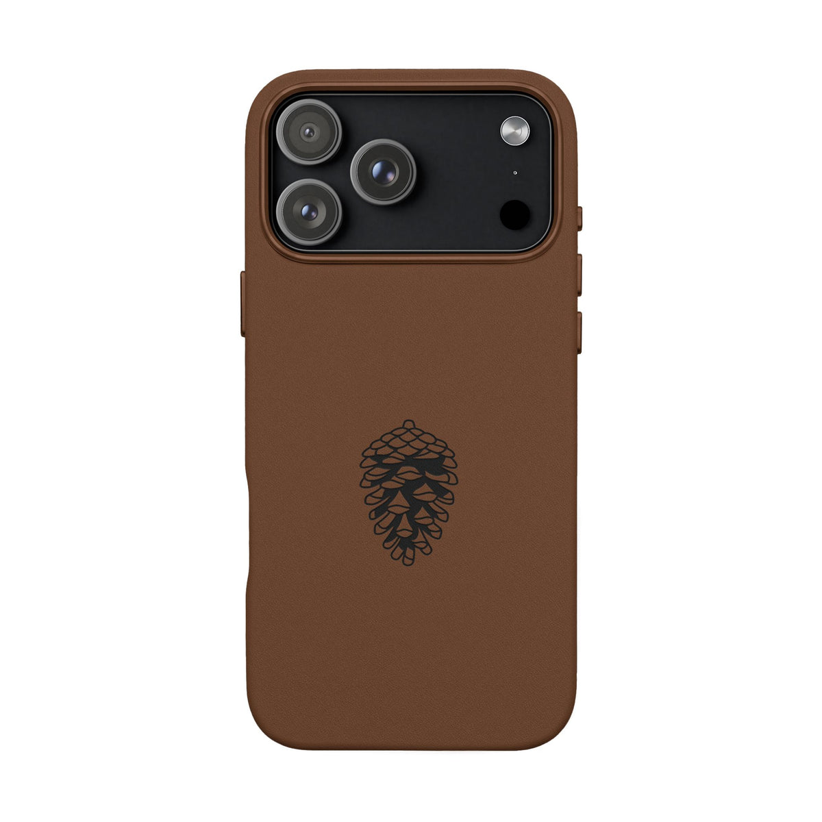 Engraved Leather Phone Case — Minimal Pinecone