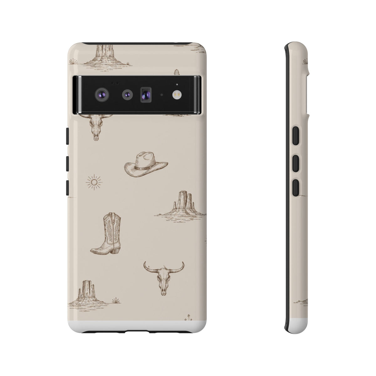 Western Desert Phone Case — Cowboy Boots, Cactus & Skull Pattern