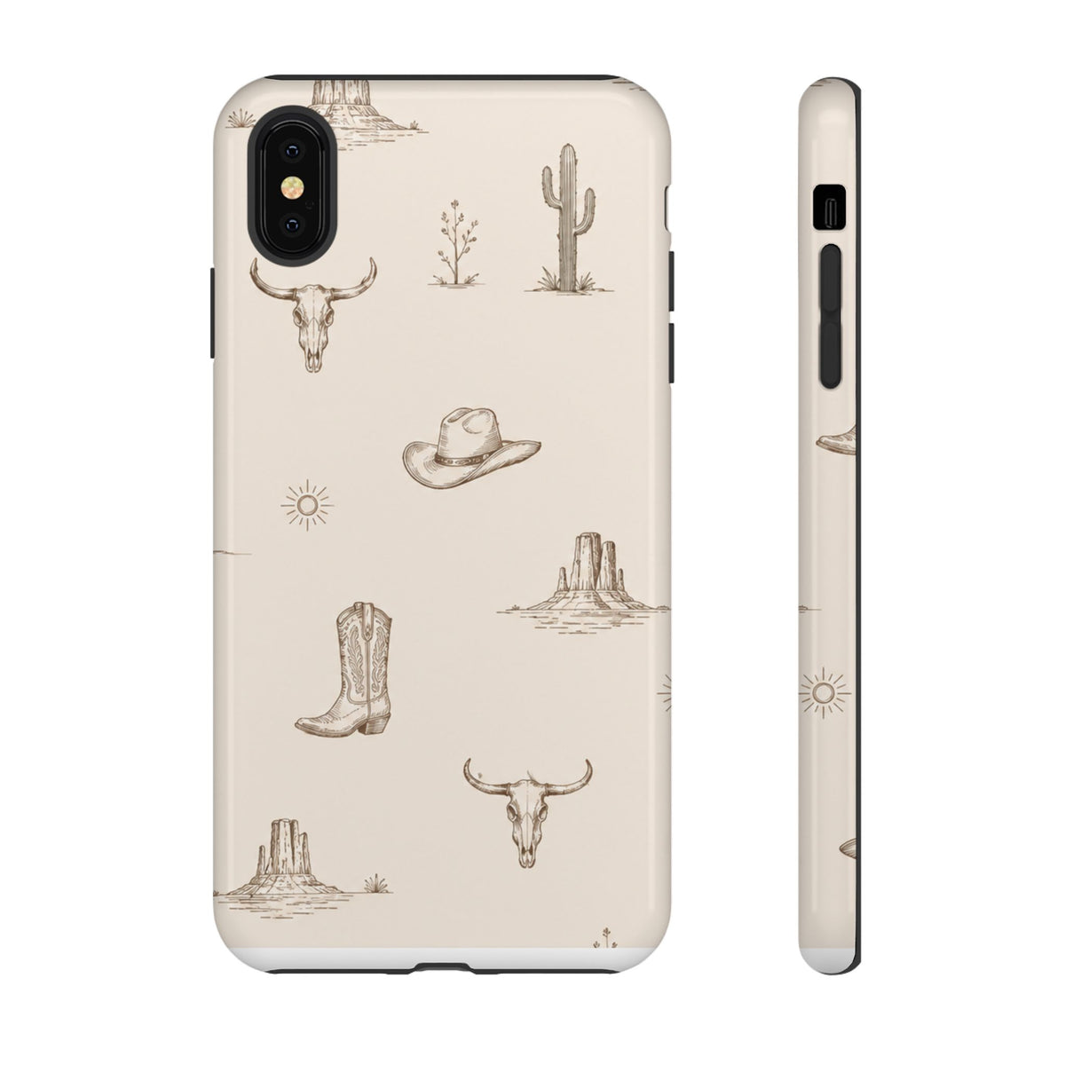 Western Desert Phone Case — Cowboy Boots, Cactus & Skull Pattern