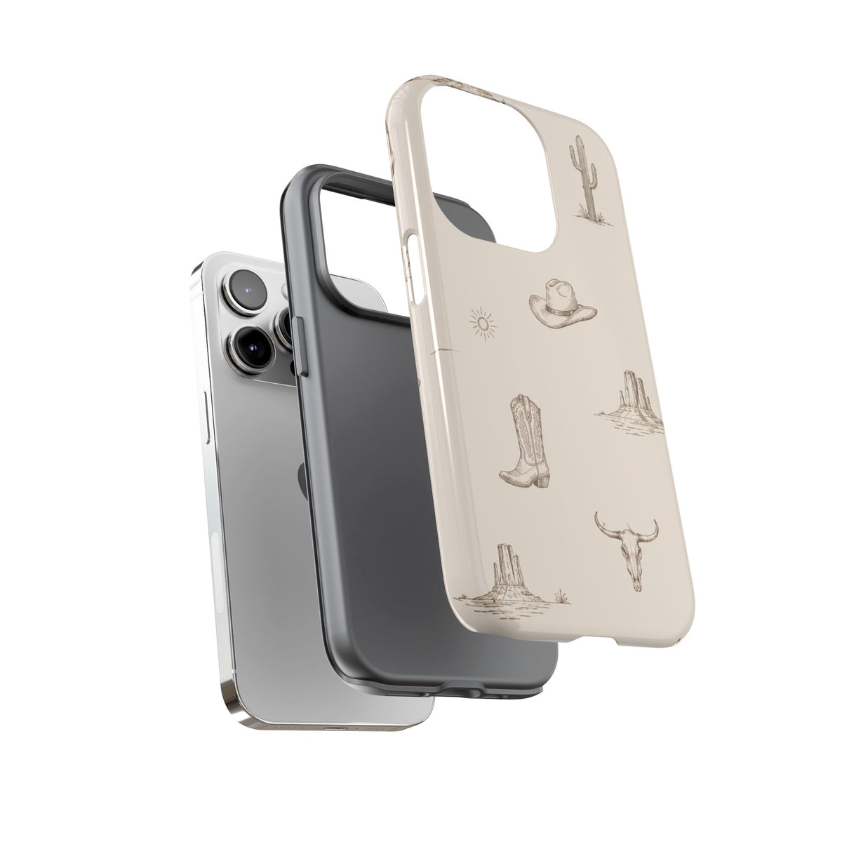 Western Desert Phone Case — Cowboy Boots, Cactus & Skull Pattern