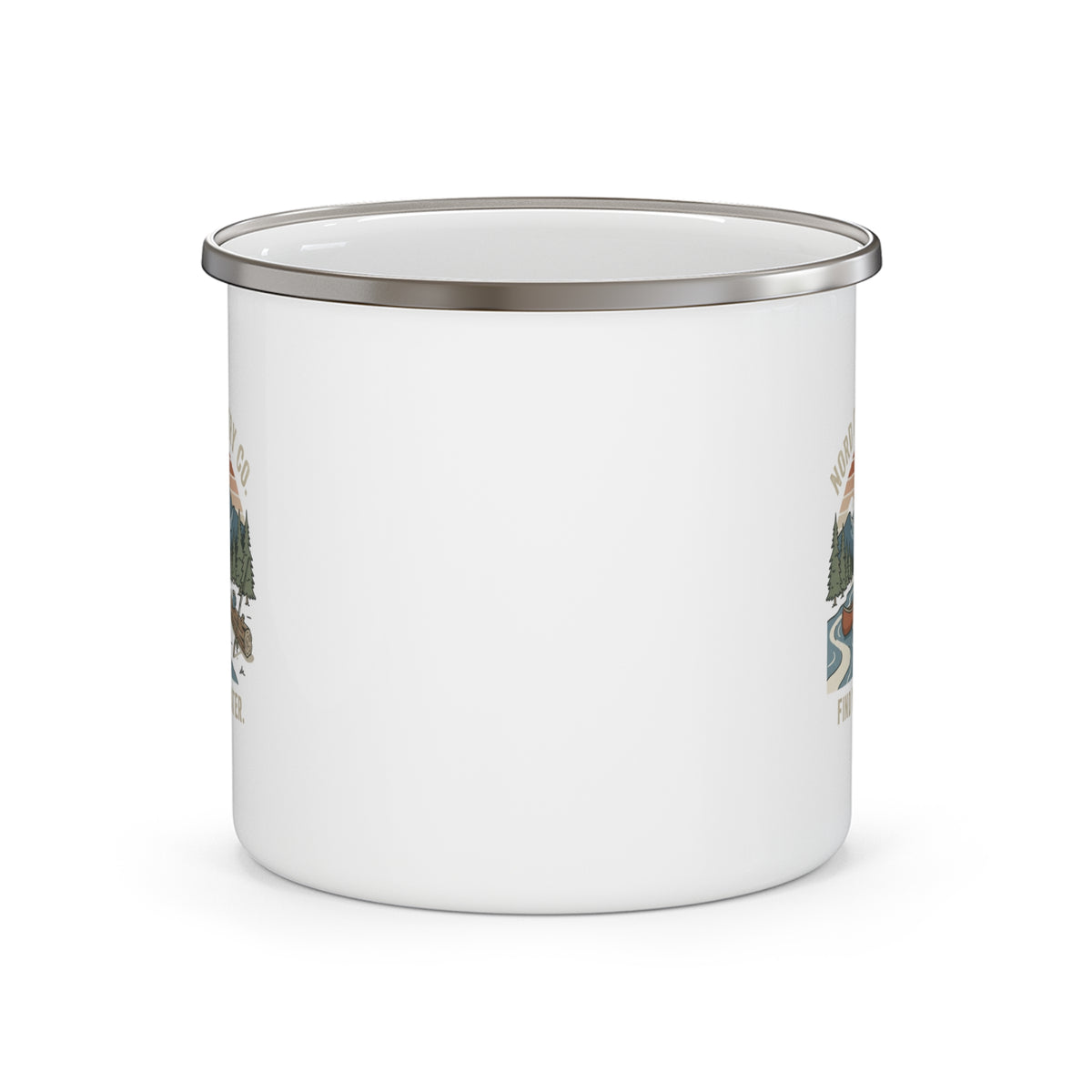 Tasse de Camping en Émail — Find Your Water Canot et Montagne