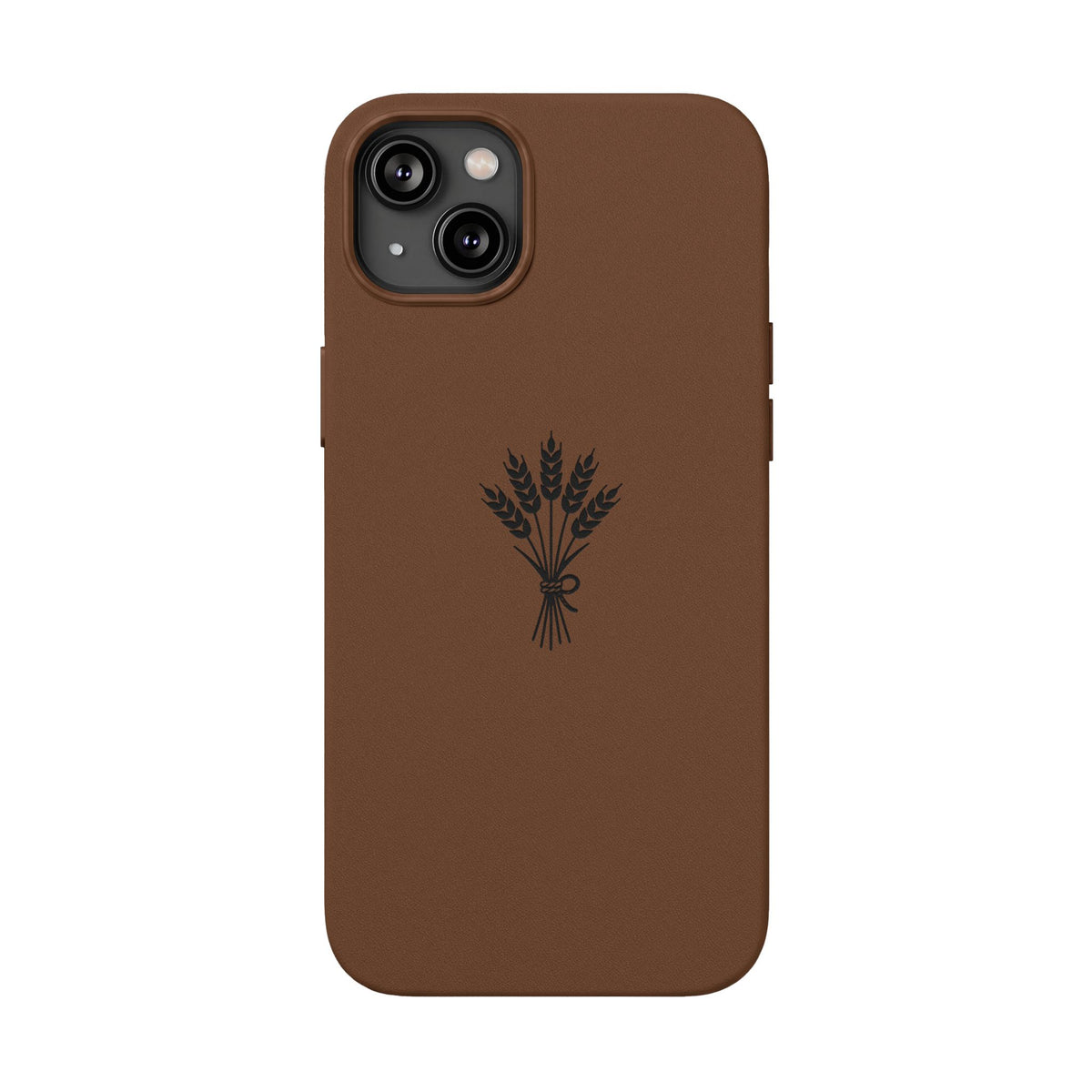 Étui Téléphone Cuir Gravé — Bouquet de Blé Minimaliste