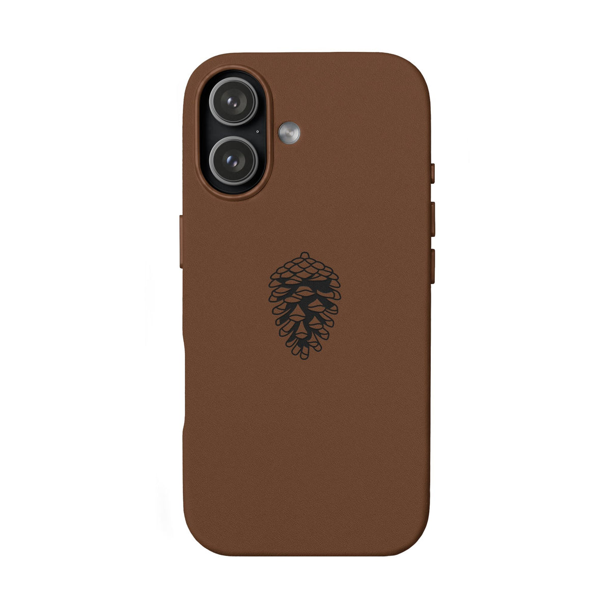 Engraved Leather Phone Case — Minimal Pinecone