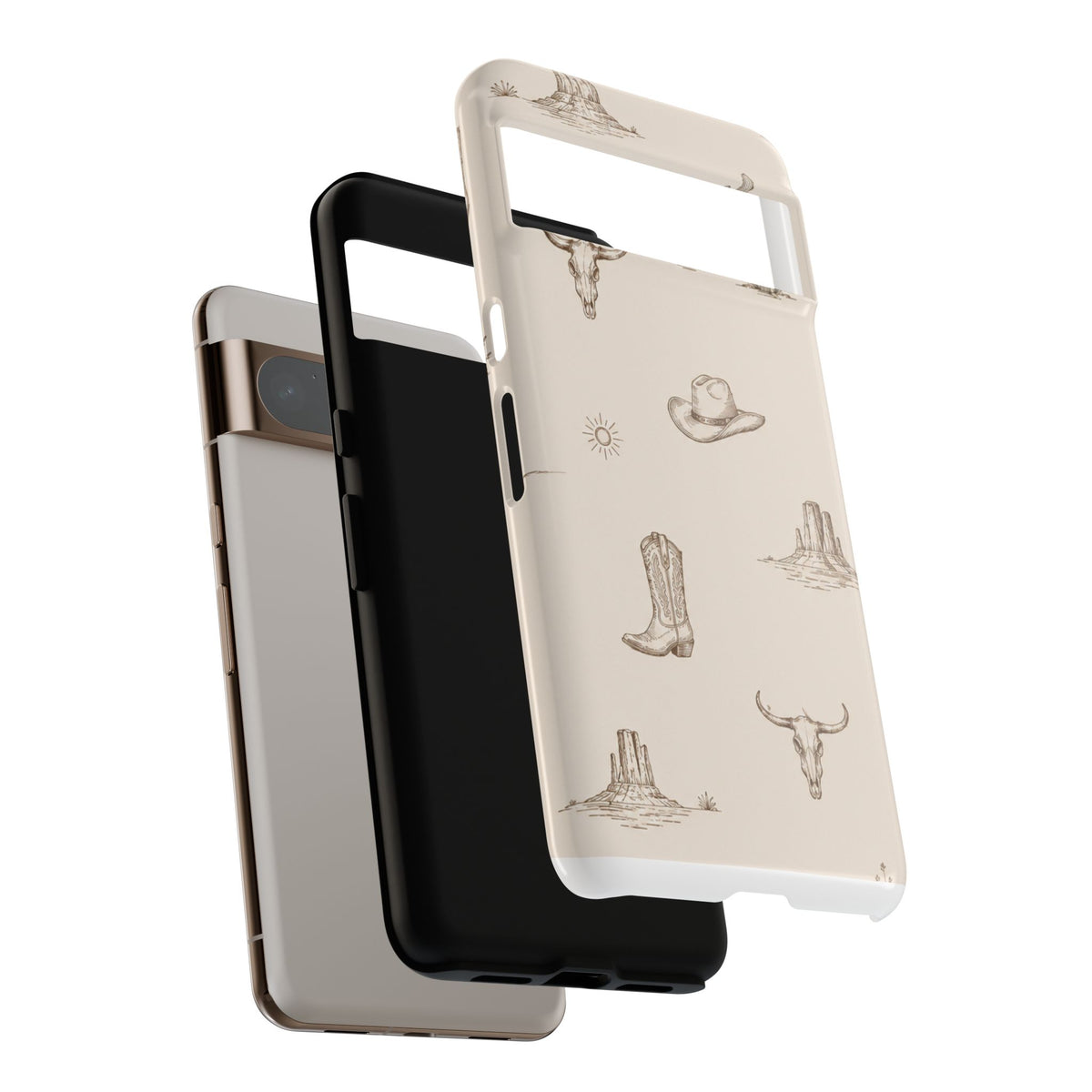 Western Desert Phone Case — Cowboy Boots, Cactus & Skull Pattern