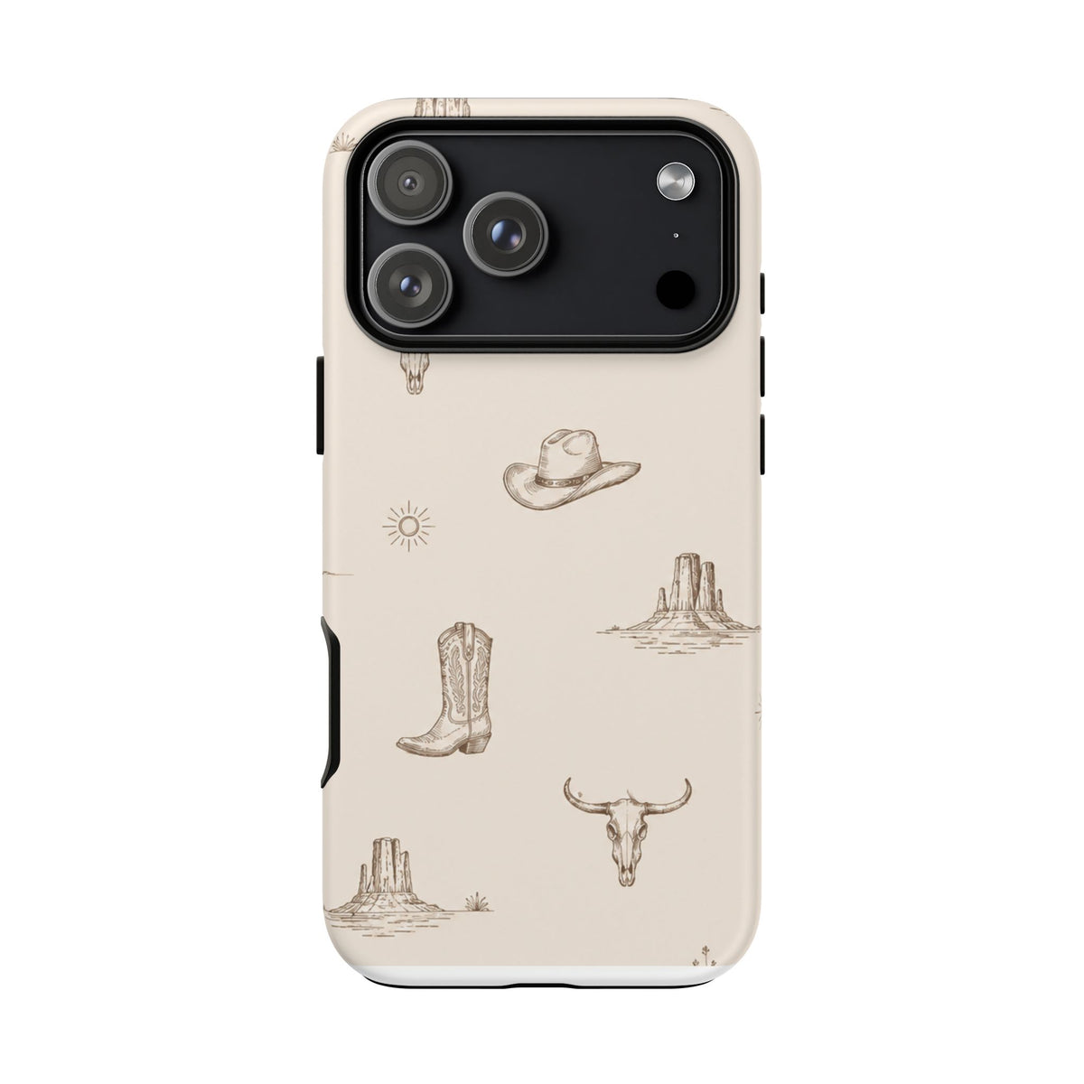 Western Desert Phone Case — Cowboy Boots, Cactus & Skull Pattern