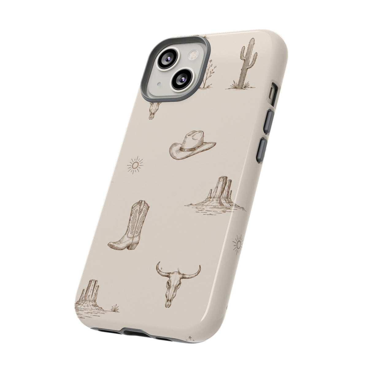 Western Desert Phone Case — Cowboy Boots, Cactus & Skull Pattern