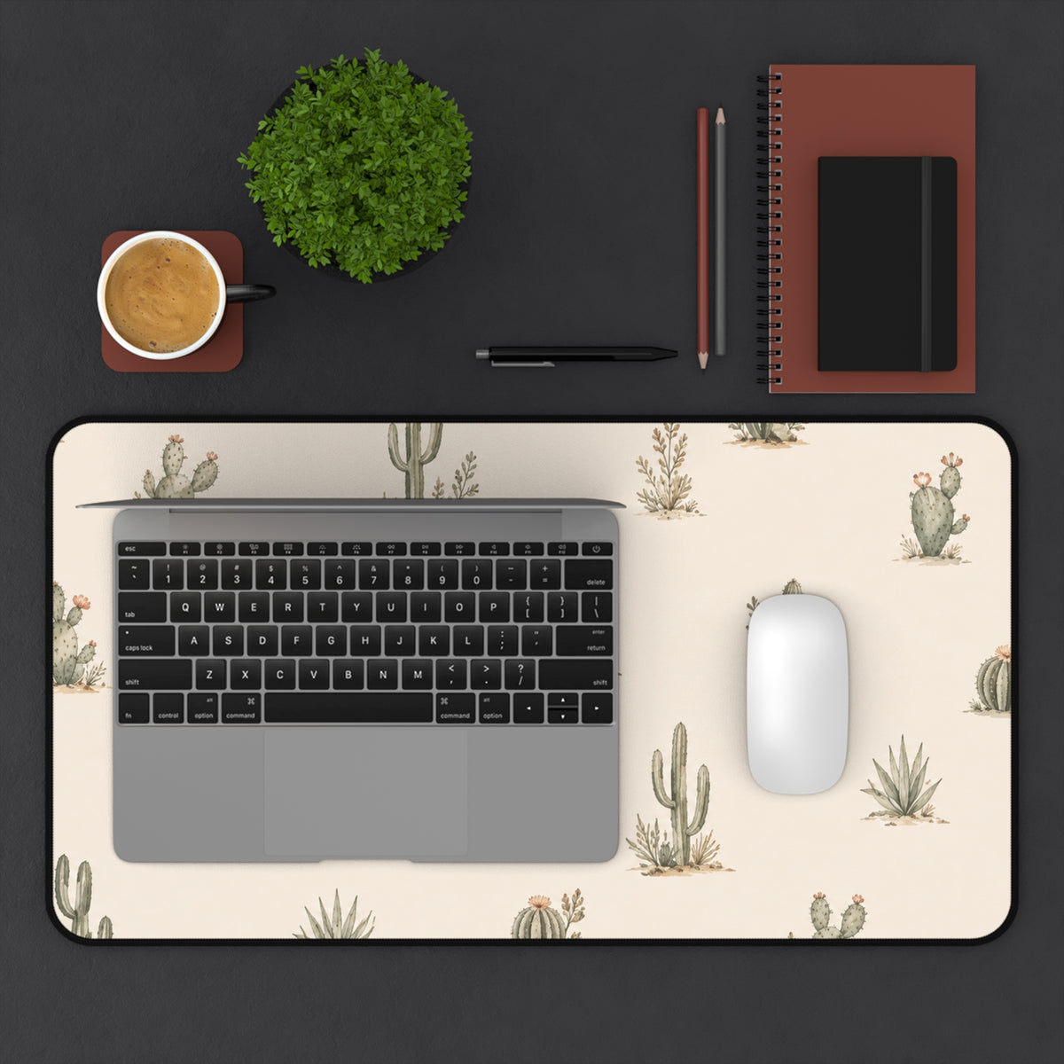 Desert Bloom Cactus Desk Mat — Soft Neutral Southwestern Mouse Pad