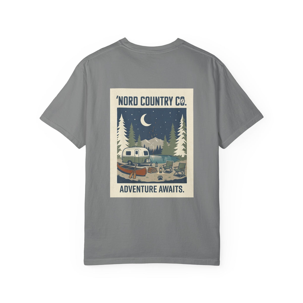 Adventure Camp T-Shirt — "Adventure Awaits" Retro Camper Graphic