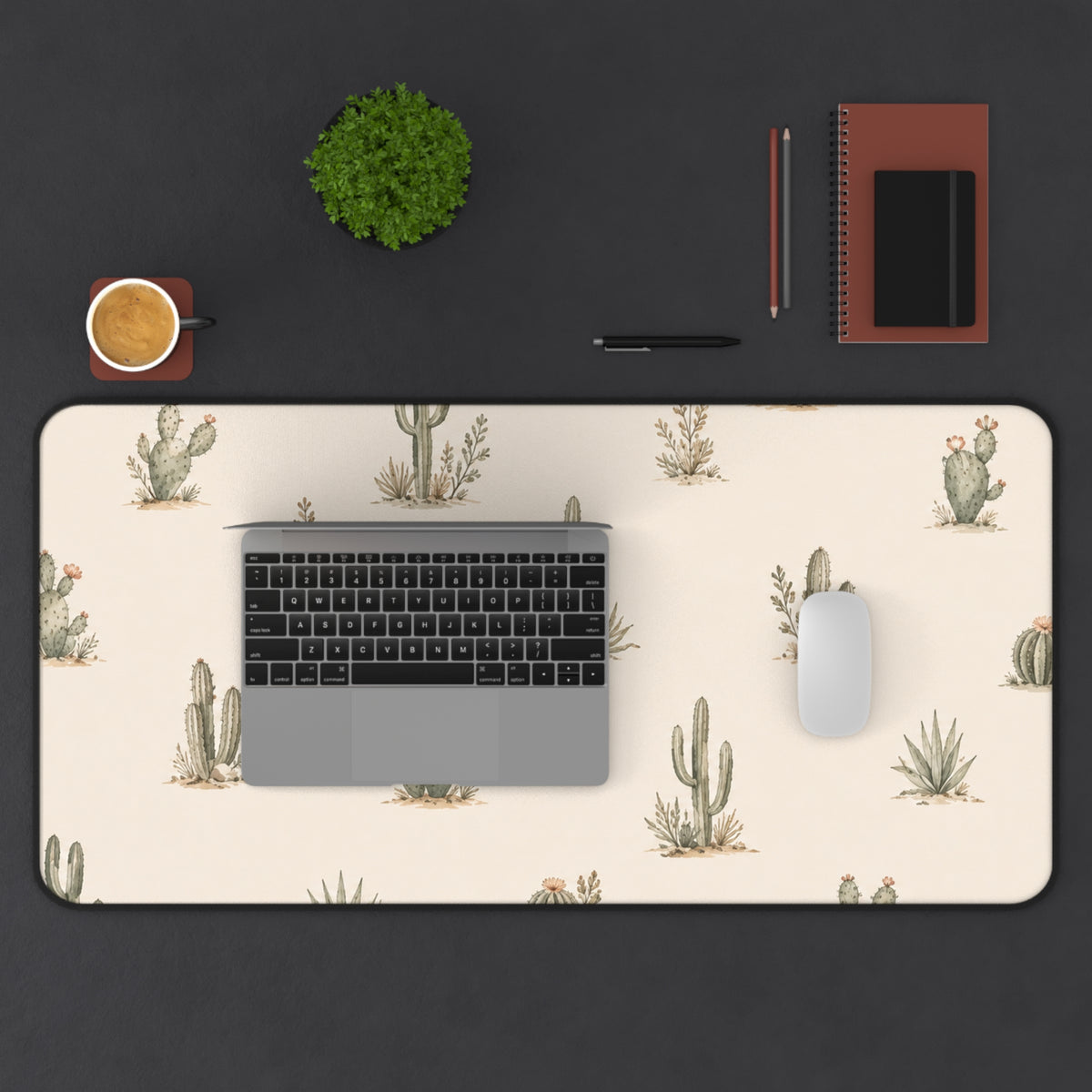 Desert Bloom Cactus Desk Mat — Soft Neutral Southwestern Mouse Pad